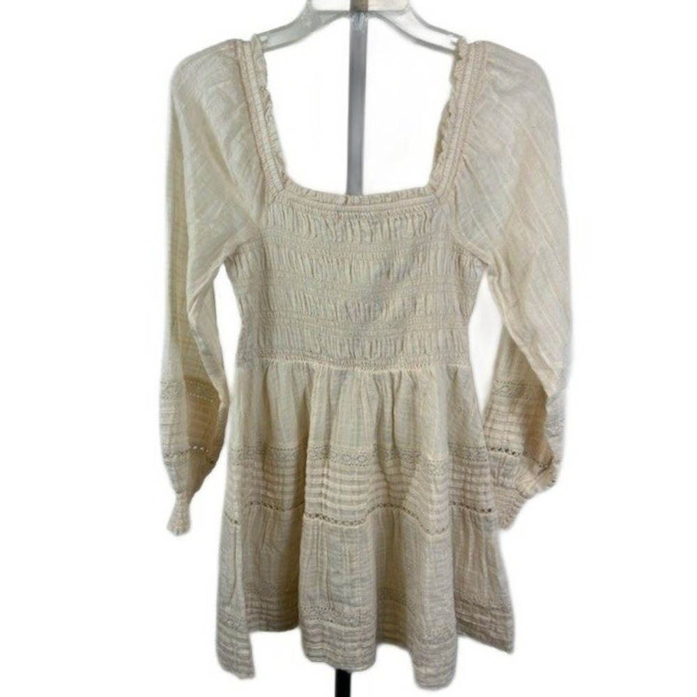 American Eagle Dress Womens Size Small Cream Smocked Square Neck Mini Milkmaid - Picture 3 of 5